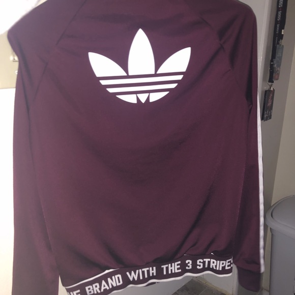 Burgundy 3 stripe Adidas jacket - Picture 2 of 3